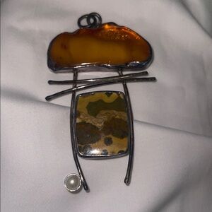 Statement Pendant Stone Pearl Sterling Silver Handcrafted by Shirley Price